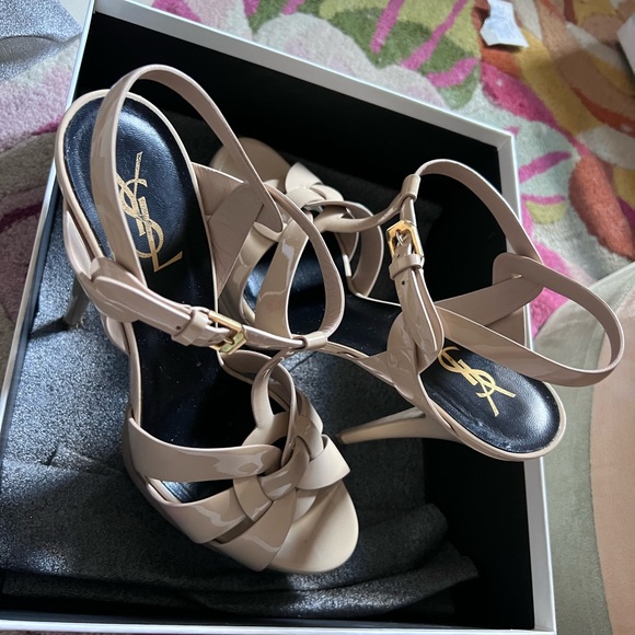 Pre worn YSL Tribute Heels Size 41 5.3” heel Dark Beige - Picture 1 of 6